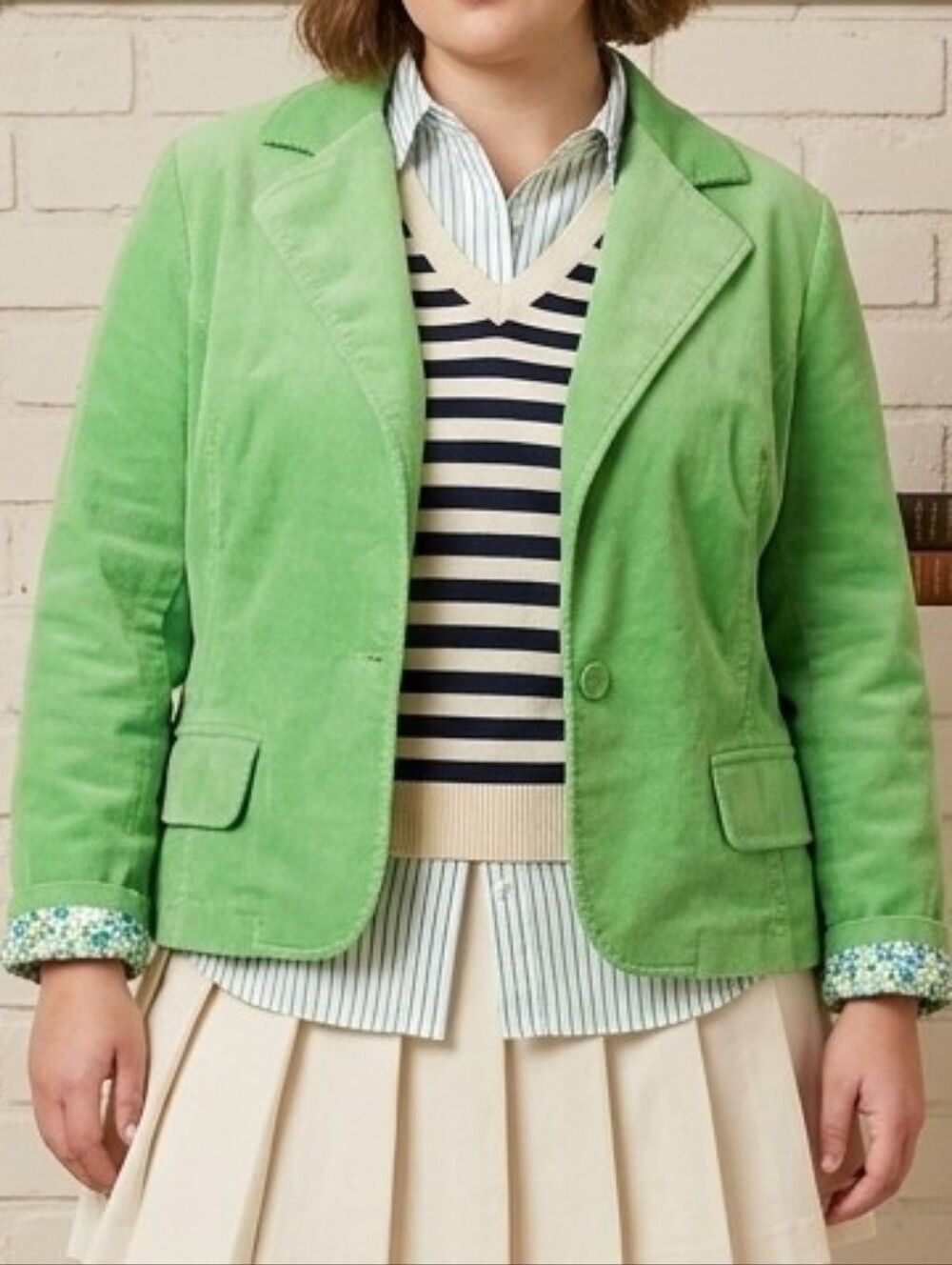 Y2k No Boundaries lime green preppy one button slight crop jacket size 2x